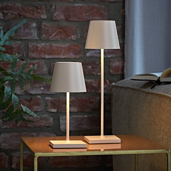 Sigor Akumulatorowa lampa stołowa LED Nuindie mini, USB-C, beżowa, IP54, ściemniana Nuindie, możliwość ściemniania, kremowy / amber, salon / jadalnia, aluminium, nowoczesny