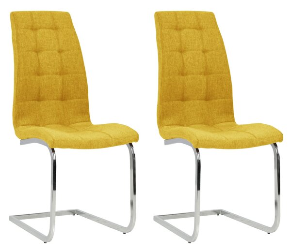 Krzesła stołowe, wspornikowe, 2 szt., żółte, tkanina