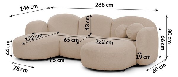 Jasnobrązowy narożnik z materiału bouclé (w kształcie litery U) Orbit – Ropez