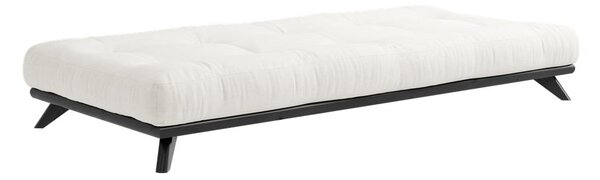 Czarne jednoosobowe łóżko z litego drewna sosnowego z materacem Karup Design Senza Mat, 90x200 cm