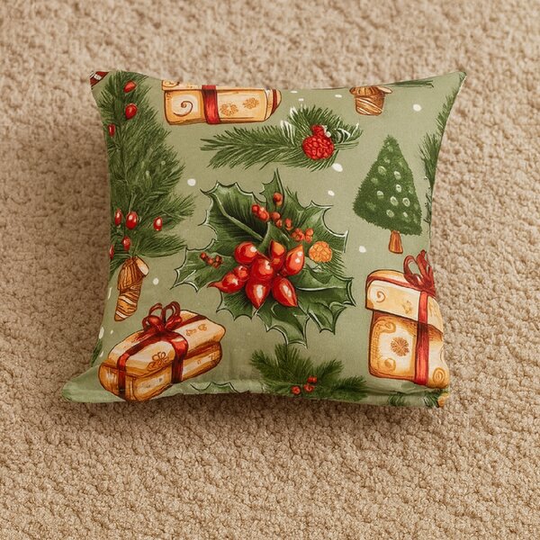 Poszewka na poduszkę z mikrofibry CHRISTMAS PRESENTS 45x45 cm, zielony