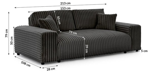 Ciemnoszara sztruksowa sofa 213 cm Justin – Ropez