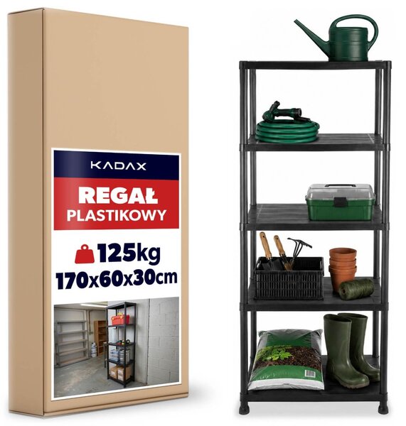 Regał plastikowy Salverte 5-poziomowy 170 x 60 x 30 cm czarny