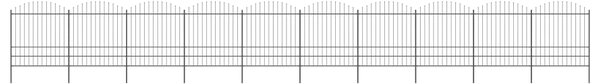 Panele ogrodzeniowe z grotami, stal, (1,75-2) x 17 m, czarne