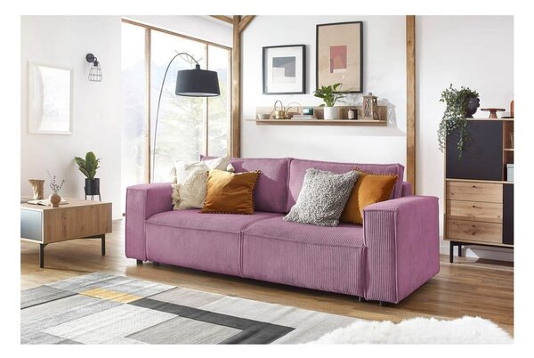 Różowa sztruksowa rozkładana sofa 245 cm Nihad – Bobochic Paris