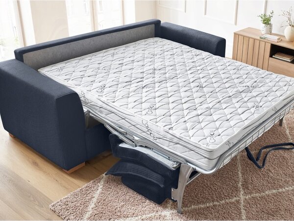 Ciemnoniebieska sztruksowa rozkładana sofa 225 cm Augustin – Bobochic Paris