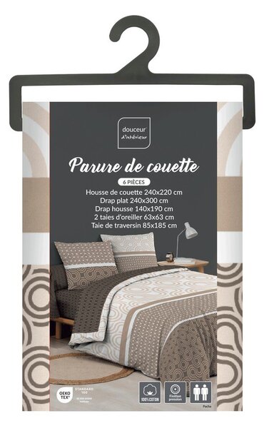 Brązowa bawełniana pościel dwuosobowa z prześcieradłem/6-częściowa 240x220 cm Pacha – douceur d'intérieur