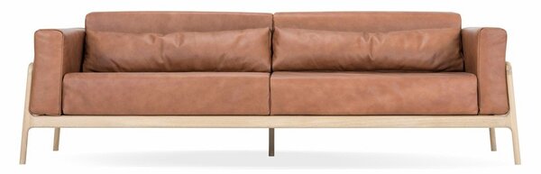 Karmelowa sofa z bawolej skóry z konstrukcją z litego drewna dębowego Gazzda Fawn, 240 cm