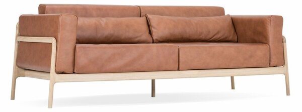 Karmelowa sofa z bawolej skóry z konstrukcją z litego drewna dębowego Gazzda Fawn, 240 cm