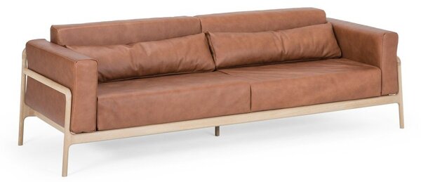 Karmelowa sofa z bawolej skóry z konstrukcją z litego drewna dębowego Gazzda Fawn, 240 cm