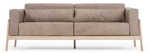 Jasnobrązowa sofa z bawolej skóry z konstrukcją z litego drewna dębowego Gazzda Fawn, 210 cm