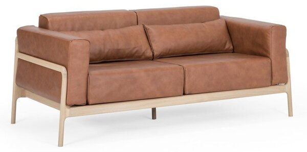 Karmelowa sofa z bawolej skóry z konstrukcją z litego drewna dębowego Gazzda Fawn, 180 cm