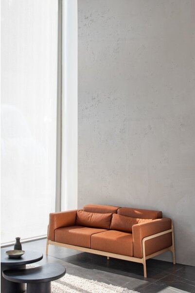 Karmelowa sofa z bawolej skóry z konstrukcją z litego drewna dębowego Gazzda Fawn, 180 cm