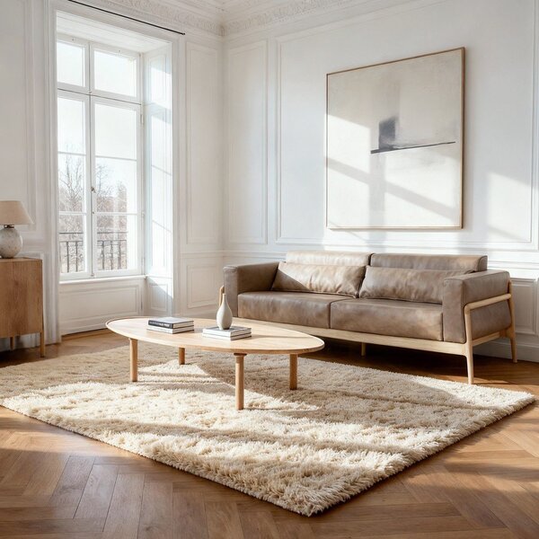 Jasnobrązowa sofa z bawolej skóry z konstrukcją z litego drewna dębowego Gazzda Fawn, 180 cm