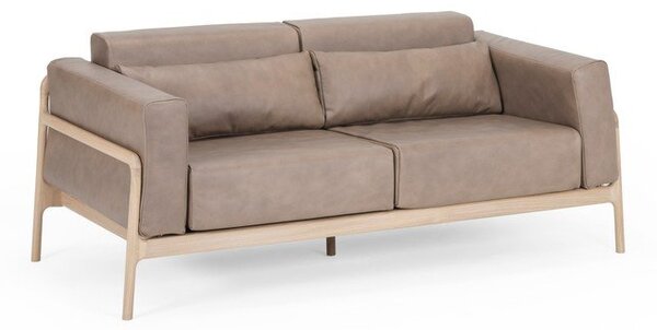 Jasnobrązowa sofa z bawolej skóry z konstrukcją z litego drewna dębowego Gazzda Fawn, 180 cm