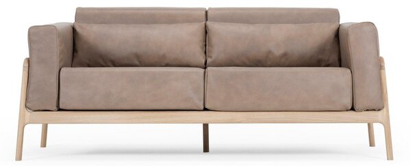 Jasnobrązowa sofa z bawolej skóry z konstrukcją z litego drewna dębowego Gazzda Fawn, 180 cm