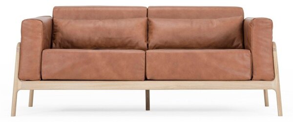 Karmelowa sofa z bawolej skóry z konstrukcją z litego drewna dębowego Gazzda Fawn, 180 cm
