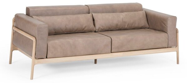 Jasnobrązowa sofa z bawolej skóry z konstrukcją z litego drewna dębowego Gazzda Fawn, 210 cm
