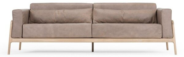 Jasnobrązowa sofa z bawolej skóry z konstrukcją z litego drewna dębowego Gazzda Fawn, 240 cm
