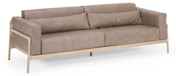 Jasnobrązowa sofa z bawolej skóry z konstrukcją z litego drewna dębowego Gazzda Fawn, 240 cm