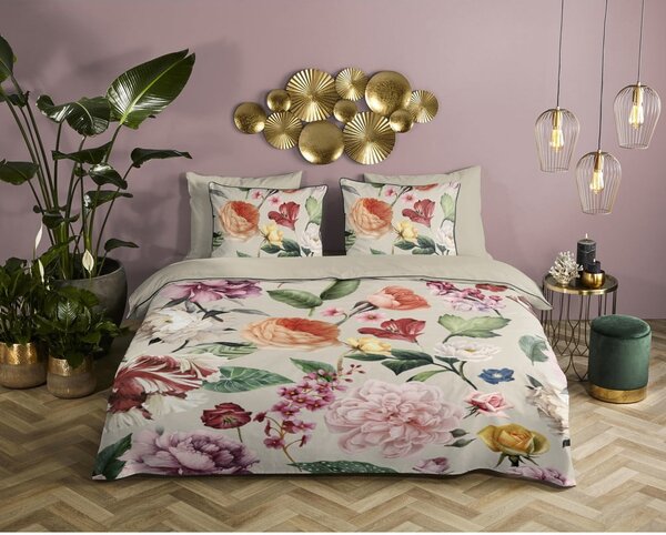 Beżowa pościel dwuosobowa z satyny bawełnianej 200x220 cm Fiori – Descanso