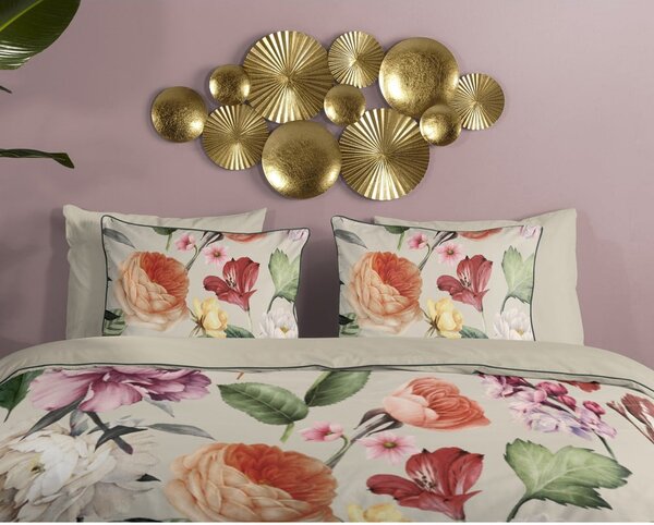 Beżowa pościel dwuosobowa z satyny bawełnianej 200x220 cm Fiori – Descanso