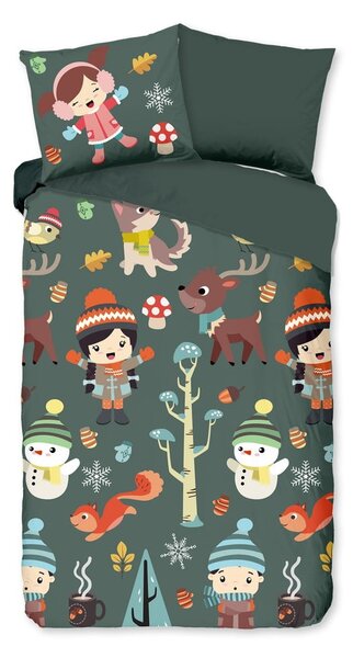 Ciemnozielona bawełniana pościel dziecięca jednoosobowa 140x220 cm Fun – Good Morning