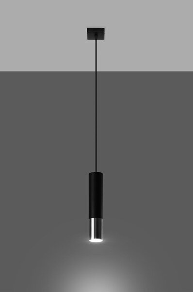 Metalowa lampa wisząca w czarno-srebrnym kolorze ø 8 cm Longbot – Sollux