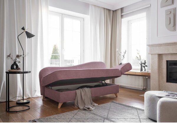 Szaroróżowy sztruksowy szezlong (prawostronny) Chic Charlotte – Miuform