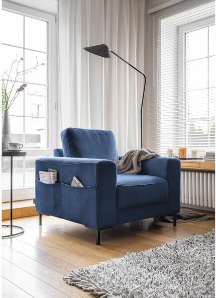 Ciemnoniebieski sztruksowy fotel Lofty Lilly – Miuform