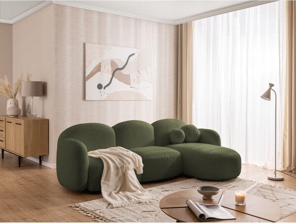 Zielony narożnik z materiału bouclé (prawostronny/z szezlongiem) Orbit – Ropez