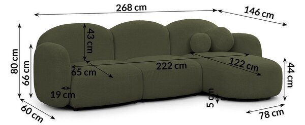 Zielony narożnik z materiału bouclé (prawostronny/z szezlongiem) Orbit – Ropez