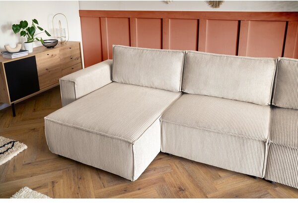 Kremowy sztruksowy narożnik (prawostronny/w kształcie litery U) Nihad modular – Bobochic Paris