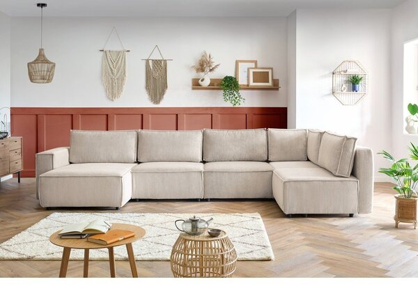Kremowy sztruksowy narożnik (prawostronny/w kształcie litery U) Nihad modular – Bobochic Paris
