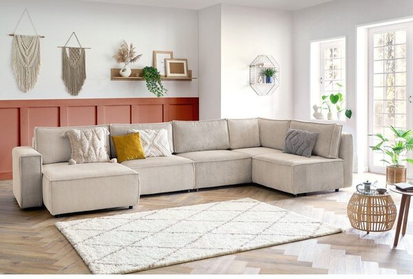 Kremowy sztruksowy narożnik (prawostronny/w kształcie litery U) Nihad modular – Bobochic Paris