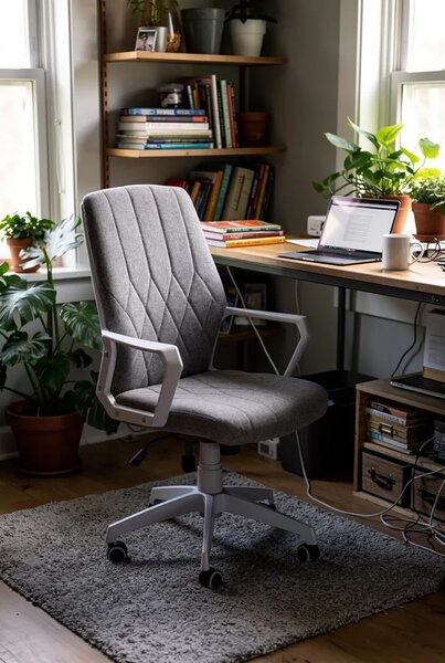 Minimalistyczny fotel biurowy materiałowy - popielaty + biały T3-H59