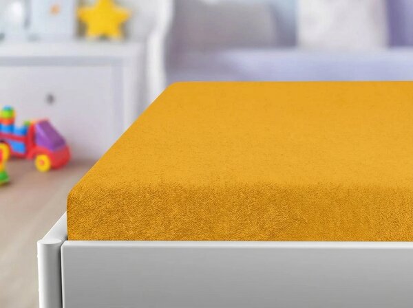 Frotte prześcieradło do dziecięcego łóżeczka PREMIUM 60x120 cm żółto-pomarańczowe