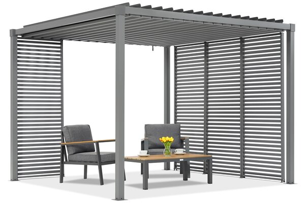 Antracytowa pergola tarasowa Madera 3x3m z czterema ściankami żaluzjowymi Garden Point