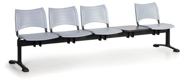 Ławka do poczekalni plastikowa VISIO, 4 siedzenia + stołek, szary, czarne nogi