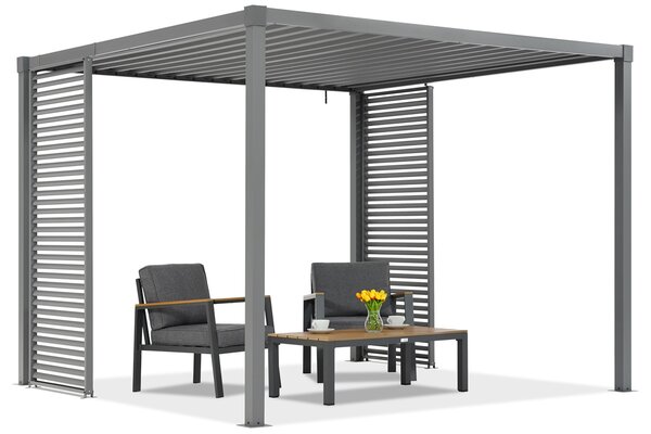 Antracytowa pergola tarasowa Madera 3x3m z dwiema ściankami żaluzjowymi Garden Point