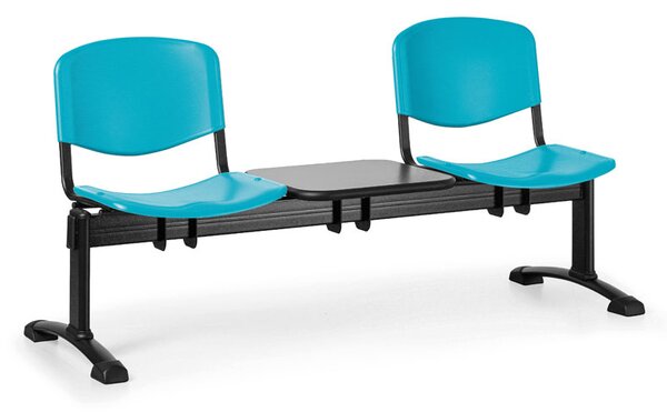 EUROSEAT Ławka do poczekalni plastikowa ISO, 2-siedziska + stolik, zielony, czarne nogi