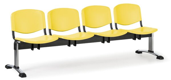 EUROSEAT Ławka do poczekalni plastikowa ISO, 4-siedziska, żółty, chromowane nogi