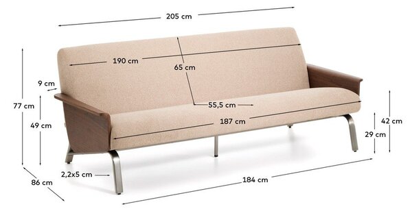 Jasnobrązowa sofa z tkaniny szenilowej 205 cm Amsen – Kave Home