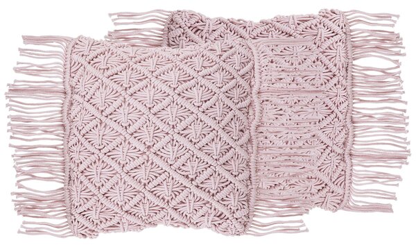 Zestaw 2 poduszek dekoracyjnych z frędzlami 40 x 40 cm bawełna różowe Yaniklar Beliani