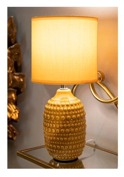 Musztardowa lampa stołowa ceramiczna z tekstylnym kloszem (wysokość 30,5 cm) Points – Mauro Ferretti