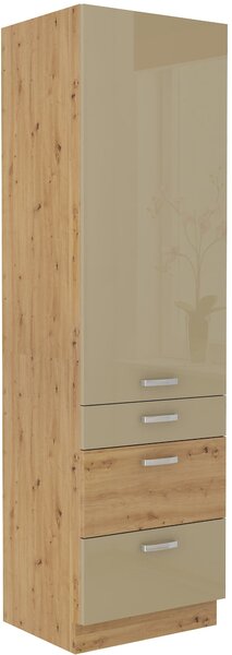 Wysoka szafka kuchenna słupek z szufladami ARTISAN HG 60 DKS-210 3S 1 F Cappucino/Dąb Artisan