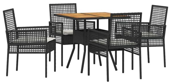 Zestaw Mebli Ogrodowych Komplet Jadalniany Z Poduszkami 5-Częściowy Czarny Rattan Na Taras Balkon Ogród