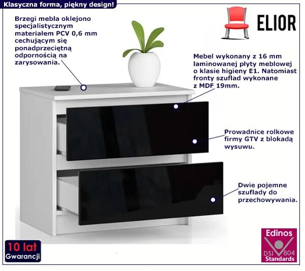 Minimalistyczna komoda do sypialni biała + czarny połysk G1-E72