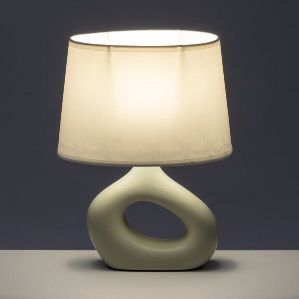 Biało-beżowa lampa stołowa ceramiczna z tekstylnym kloszem (wysokość 30 cm) – Casa Selección