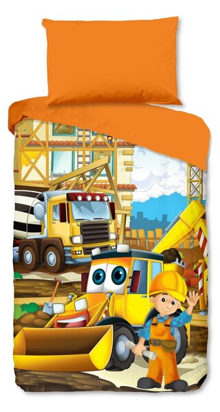 Pomarańczowa bawełniana pościel dziecięca jednoosobowa 140x200 cm Building – Good Morning